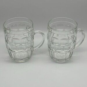 Vintage Arcoroc Clear Glass 16 Ounce Beverage Mugs, Thumbprint Pattern, Set of 2